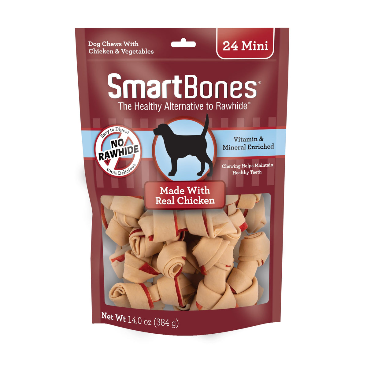 SmartBones Mini Bones Rawhide-Free Dog Treat, Real Peanut Butter, 24 Count