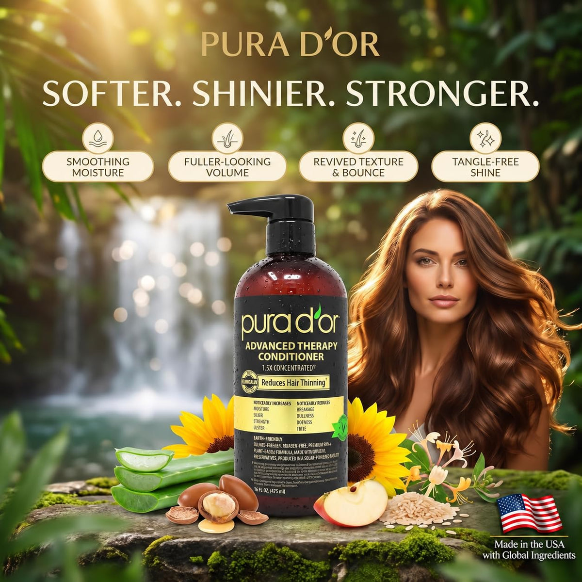 PURA D'OR Gold Label Anti-Thinning Biotin Shampoo & Conditioner, 16oz x2