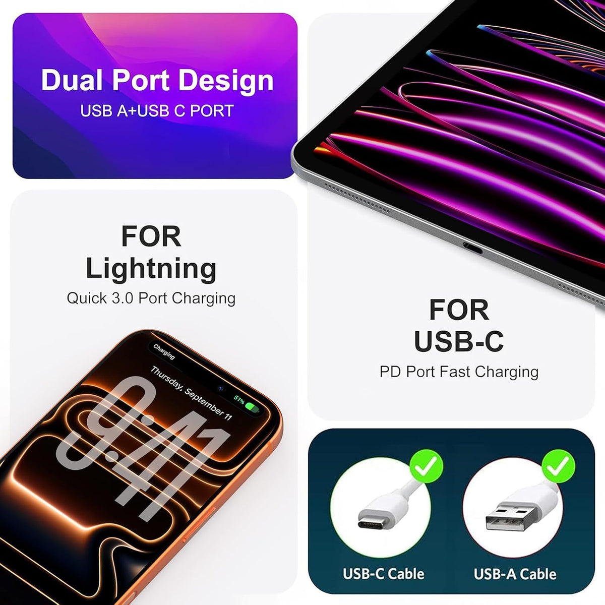 3 Pieces USB C Wall Charger for iPhone 14/15/16/17 Pro Max Plus Cube