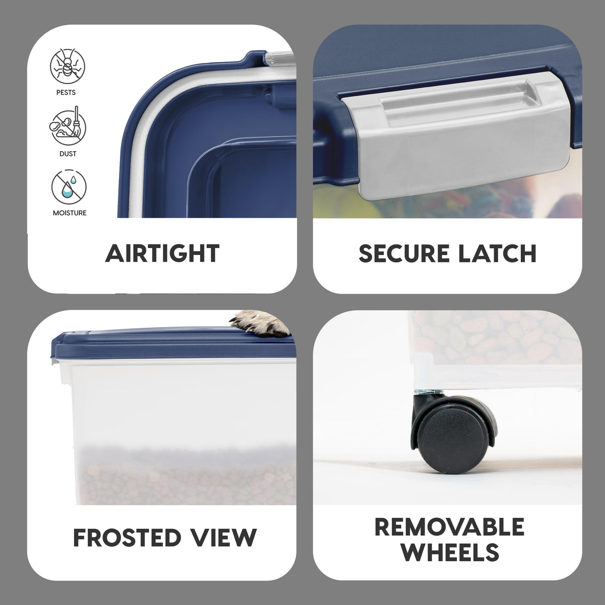 IRIS USA Dog Food Storage Container, Airtight, 30 lb Capacity, Wheels