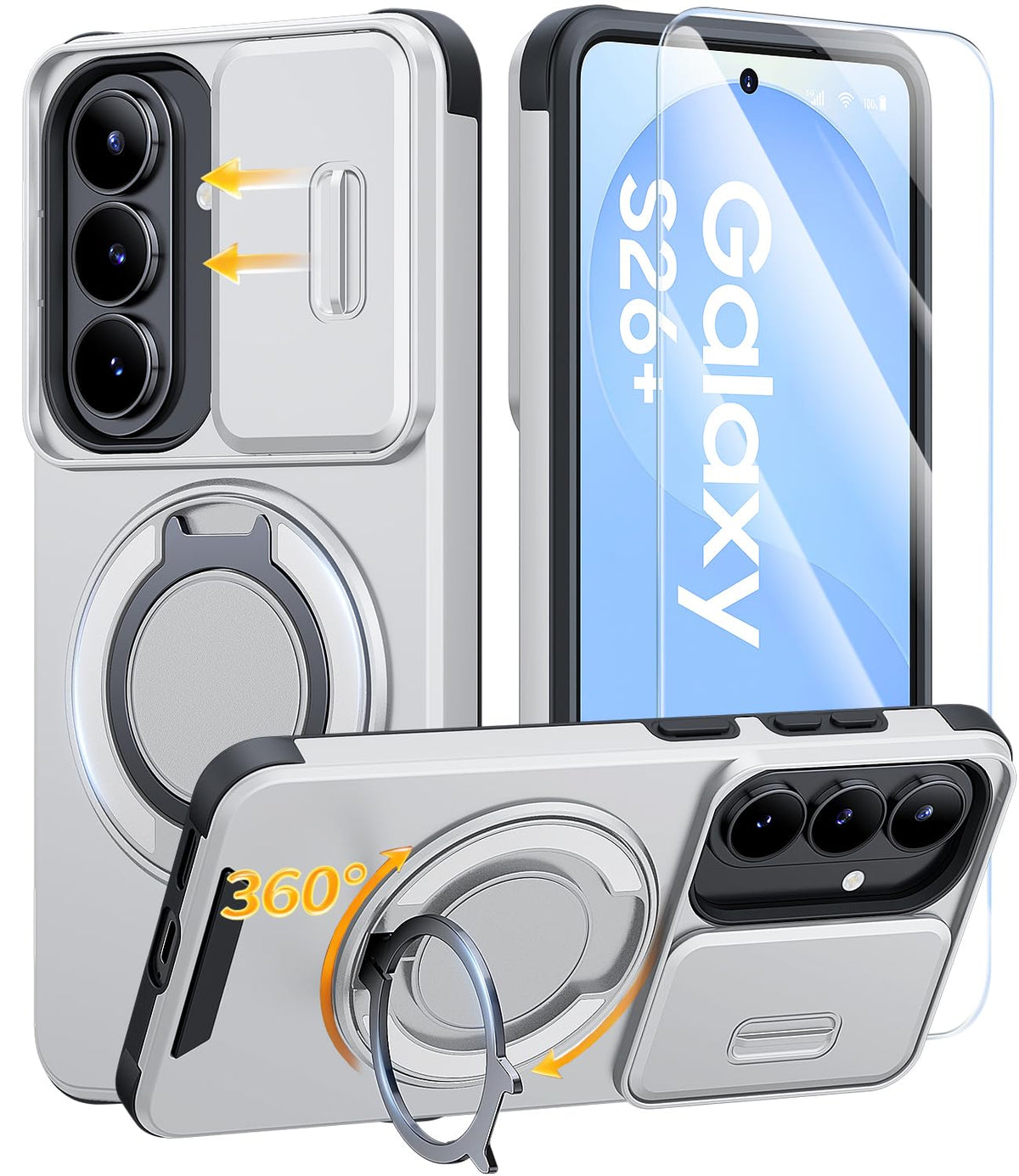 JAME for Samsung Galaxy S26 Case with Ring Stand & Slide Camera Cover