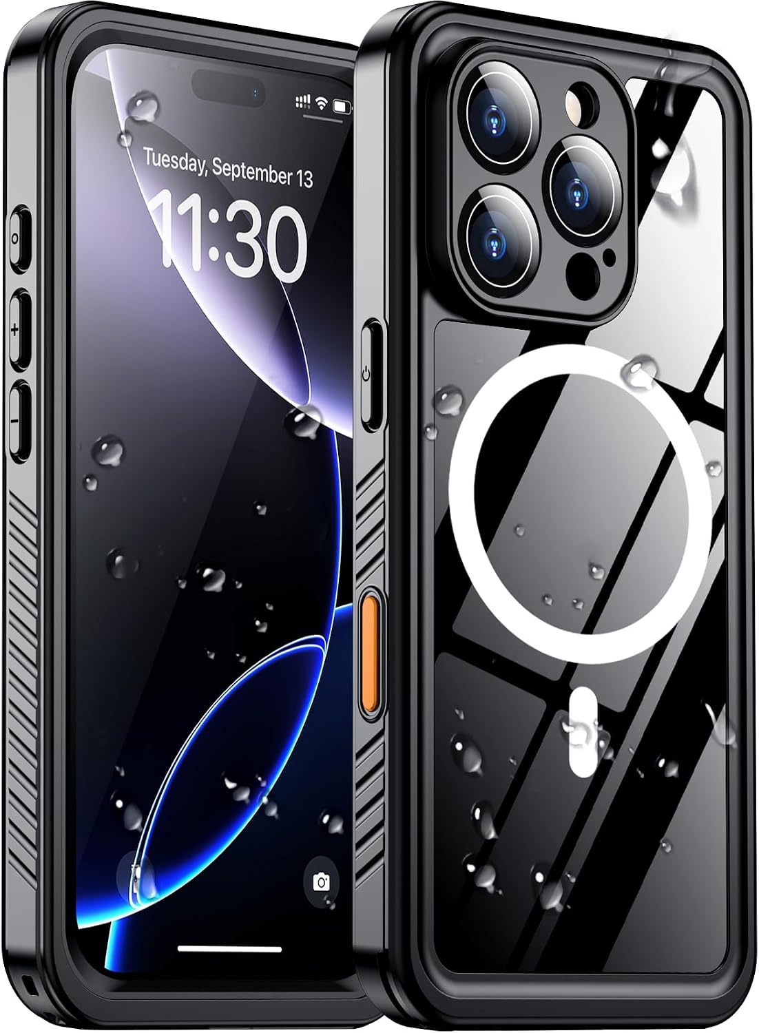 Temdan Compatible with iPhone 17 Pro Case,Waterproof Built-in Screen & Camera Protector IP68 Underwater Full Body 17FT Military Dropproof Shockproof Phone Case 6.3"-Blue/Clear