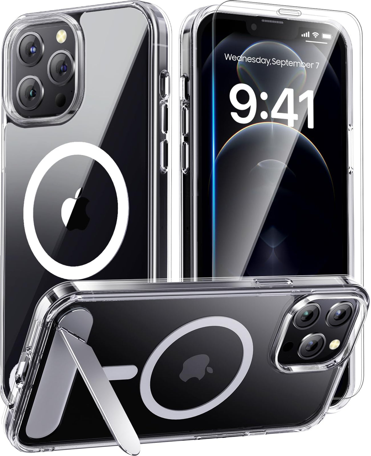 Magnetic for iPhone 16 Pro Case with Stand, Clear Matte