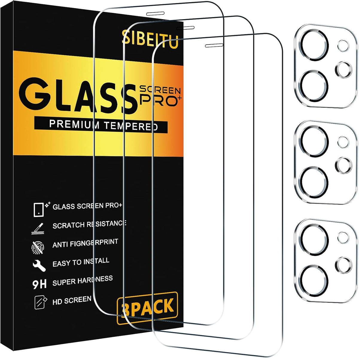 SIBEITU 3+3 Pack Screen Protector + Camera Lens Protector for iPhone 14 Pro