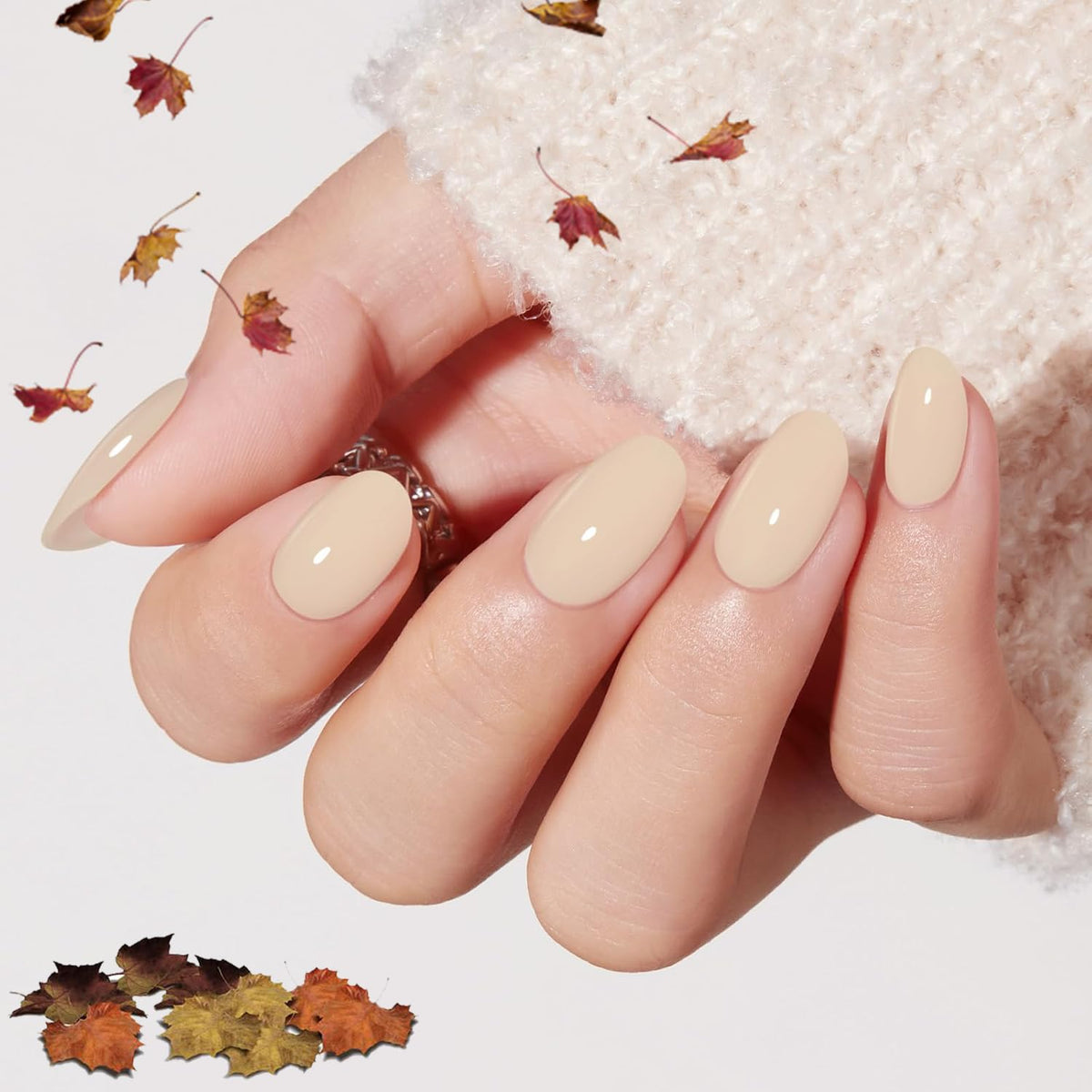Modelones Black Press on Nails Short, Halloween Oval Fall Fake Nails