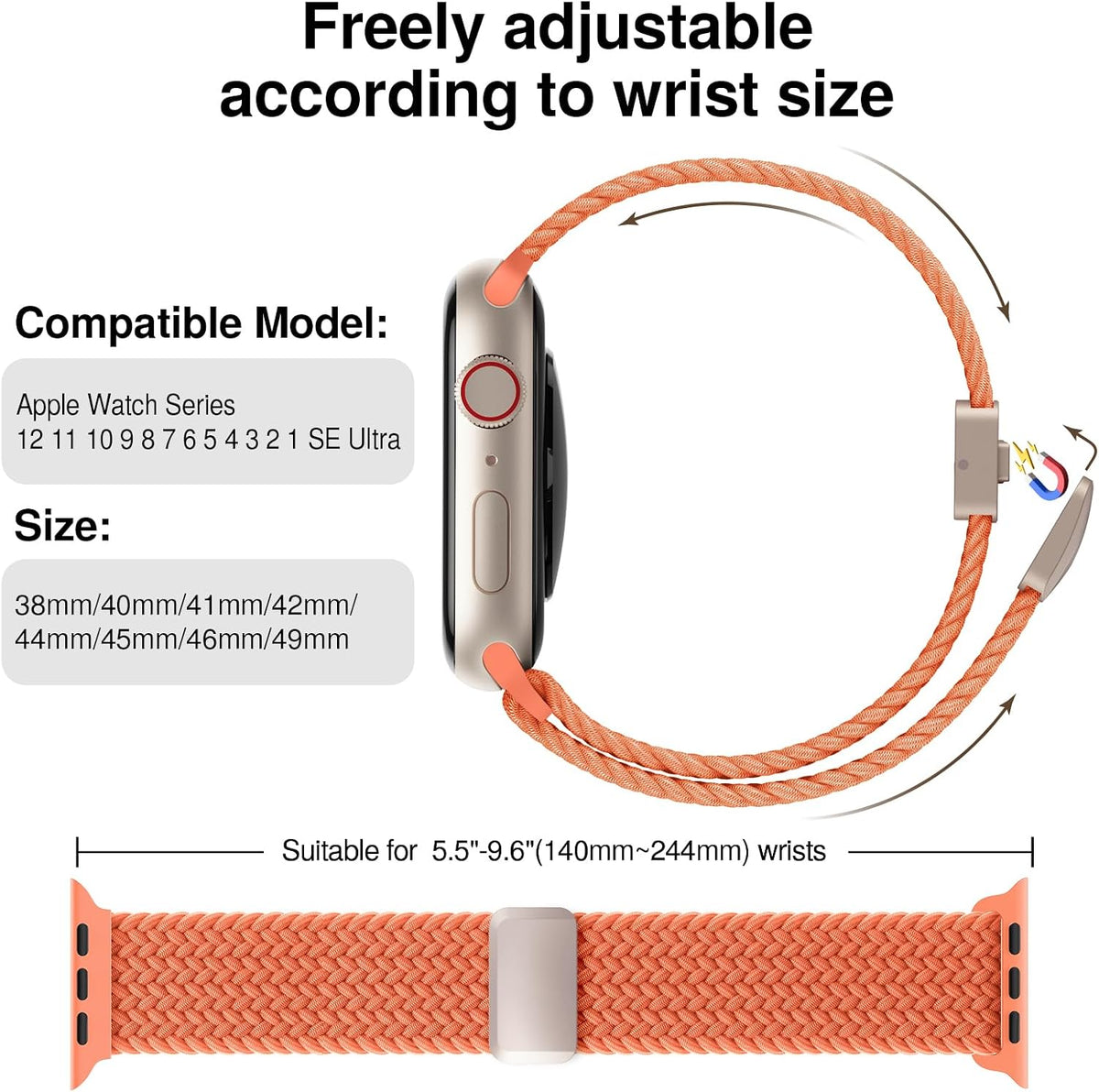 Braided Stretchy Magnetic Sport Band for Apple Watch Bands for Women Men