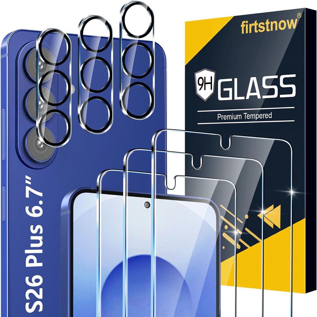 firtstnow 3 Pack for Samsung Galaxy S26 Ultra Screen Protector Tempered Glass + 3 Pack Camera Lens Protector, Military Grade Shatterproof, 9H Hardness, Fingerprint Unlock,Case Friendly 6.9 Inch