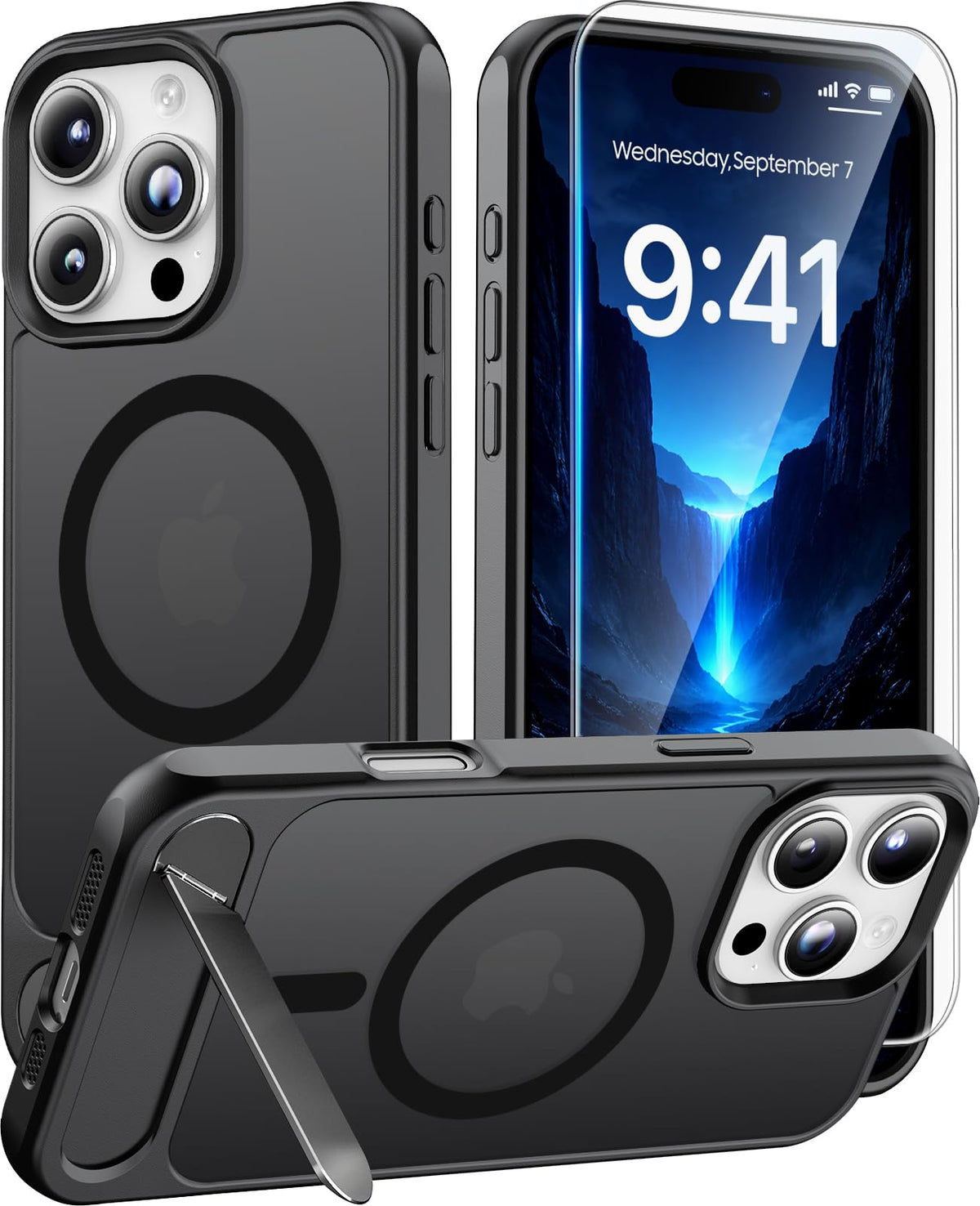 Magnetic for iPhone 16 Pro Case with Stand, Clear Matte