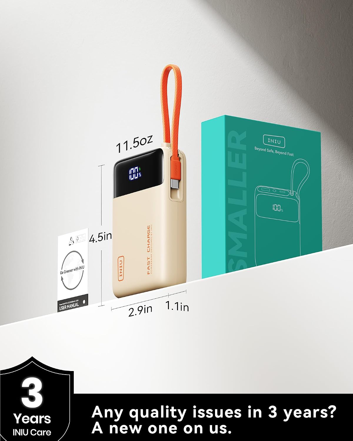 INIU Portable Charger, Smaller 45W Fast Charging Power Bank, 10000mAh Black