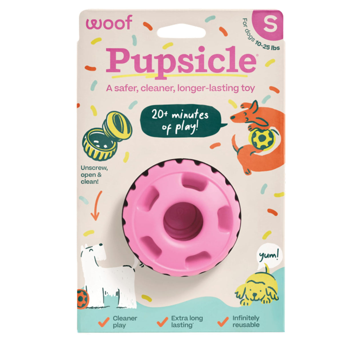 WOOF Pupsicle Interactive Dog Ball Toy for Dogs Large 25-75 lbs - Pink