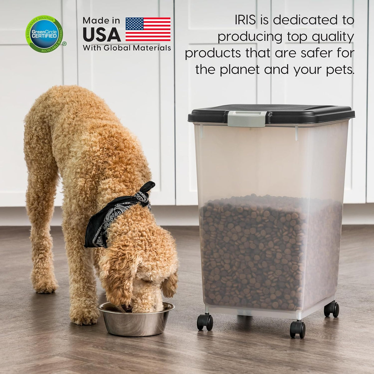 IRIS USA Dog Food Storage Container, Airtight, 30 lb Capacity, Wheels