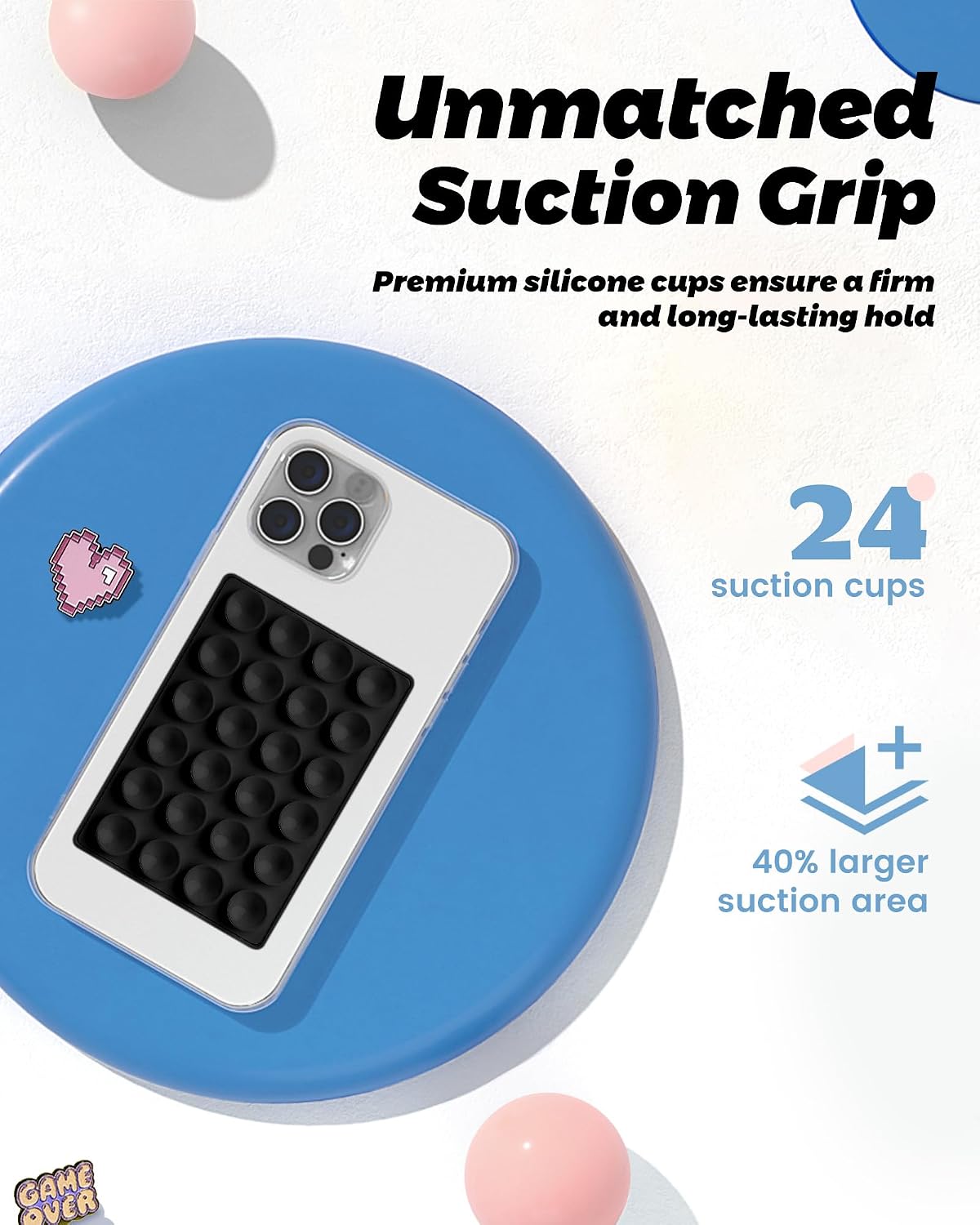 amBand Magnetic Sticky Phone Suction Grip for MagSafe, Removable for Wireless Charging, Durable Magnet Silicone Portable Mount Stand for iPhone 18 17 16 15 14 13 Series, Hands-Free Video/Selfie, Black