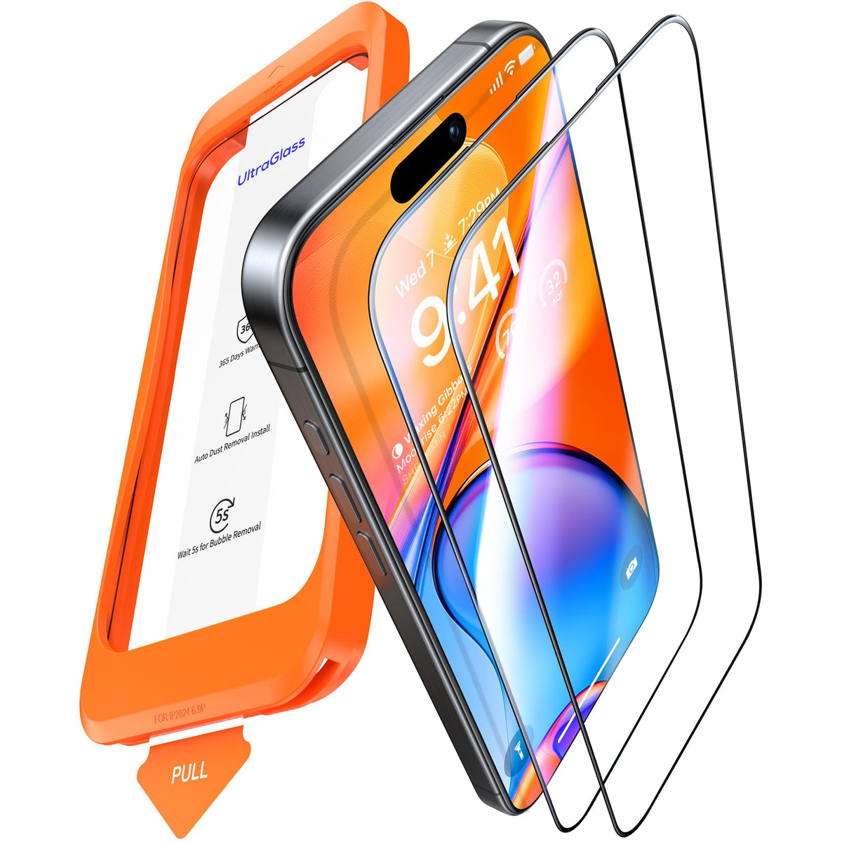 UltraGlass Crystal Armor for iPhone 16 Pro Screen Protector (No Black Bezels) 9H+ Military-Grade Shatterproof Screen Protector 16 Pro Tempered Glass, One Step Easy Installation, 1 Piece
