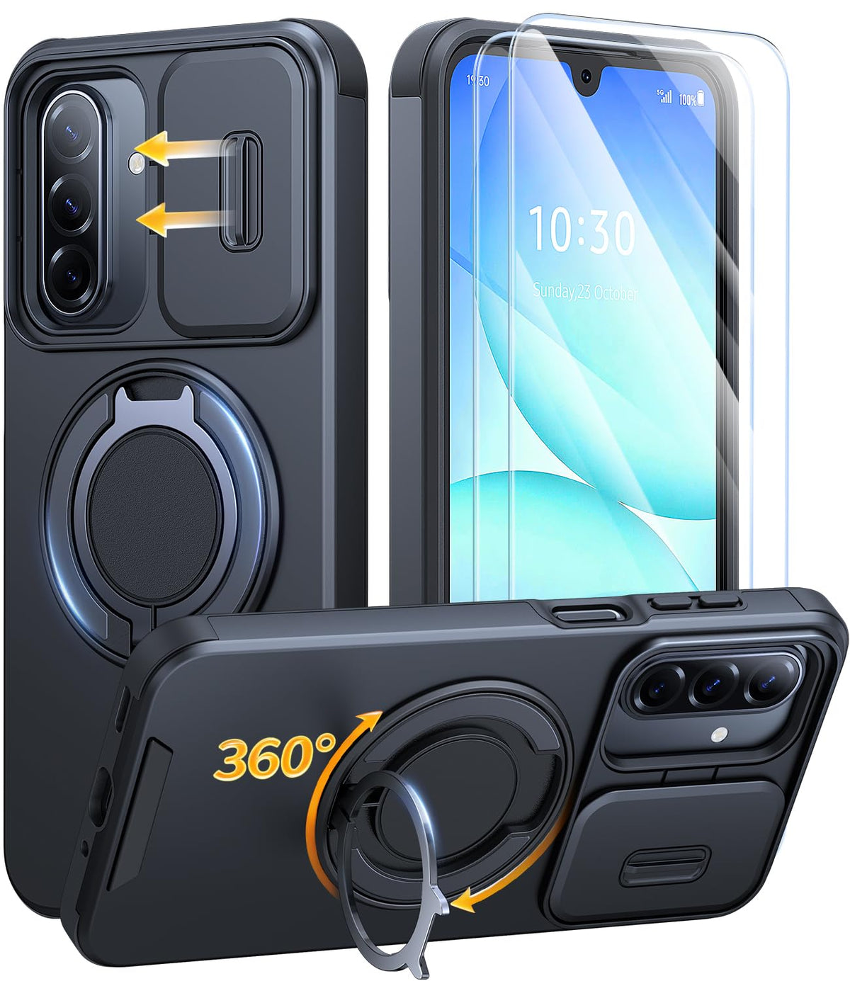 JAME for Samsung Galaxy S26 Case with Ring Stand & Slide Camera Cover