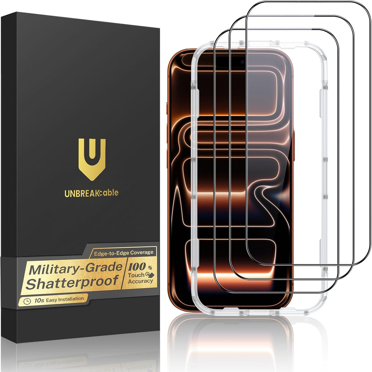 UNBREAKcable 3-Pack Screen Protector for iPhone 15, Full Coverage