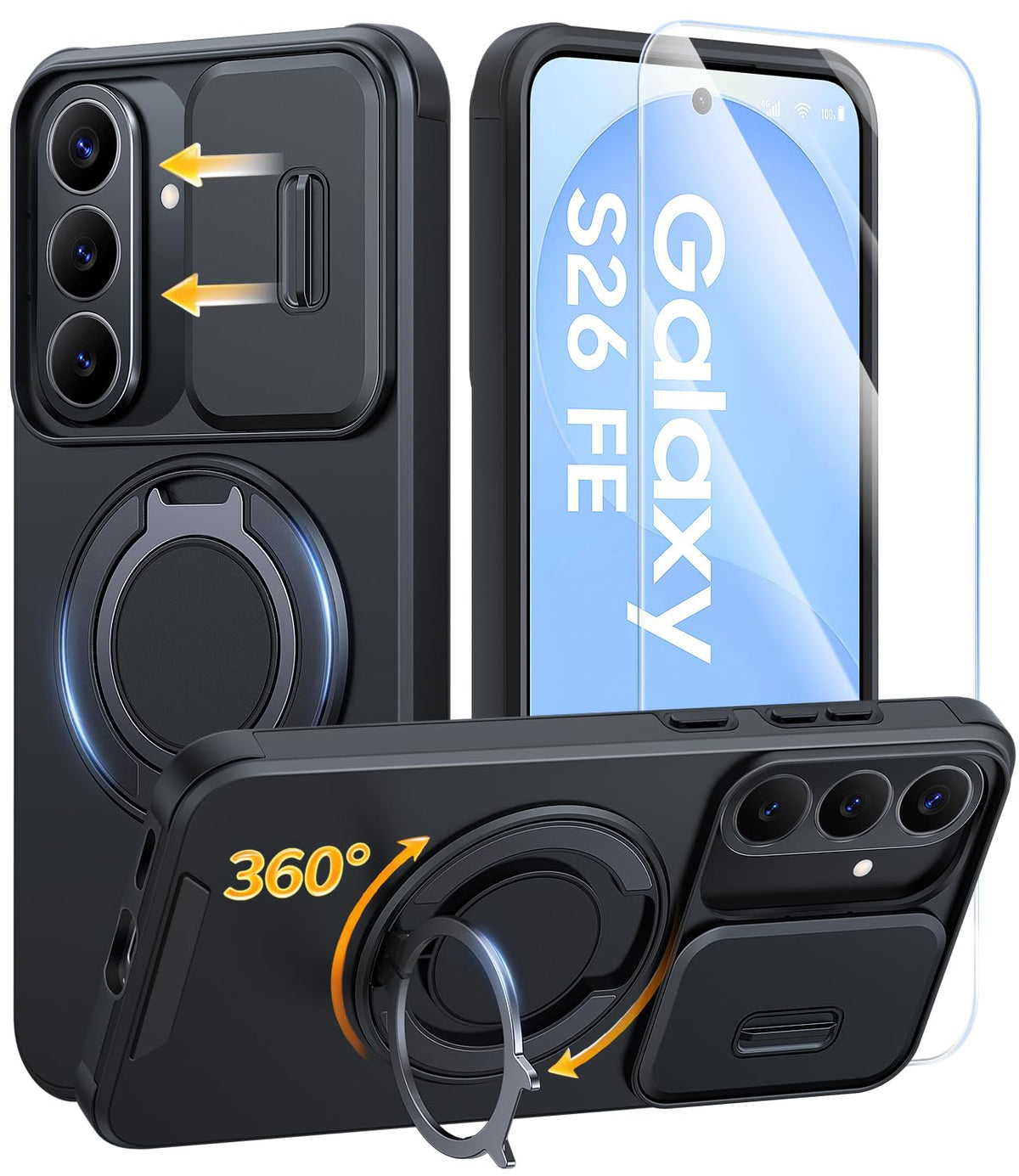 JAME for Samsung Galaxy S26 Case with Ring Stand & Slide Camera Cover