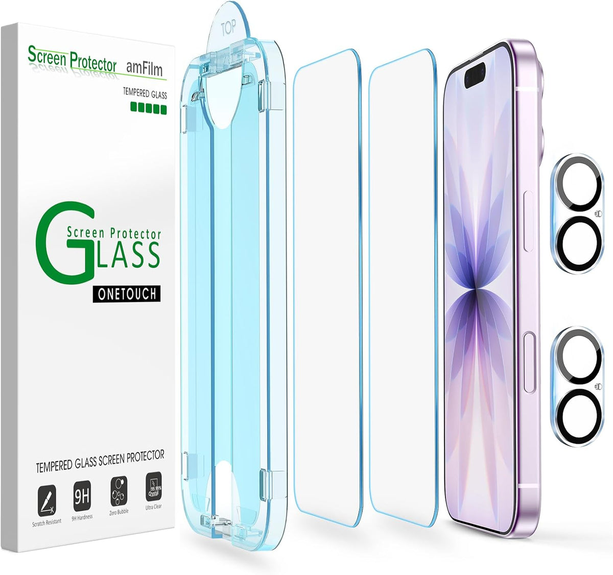 amFilm OneTouch for iPhone 18 Pro 6.3'' Screen Protector Tempered Glass