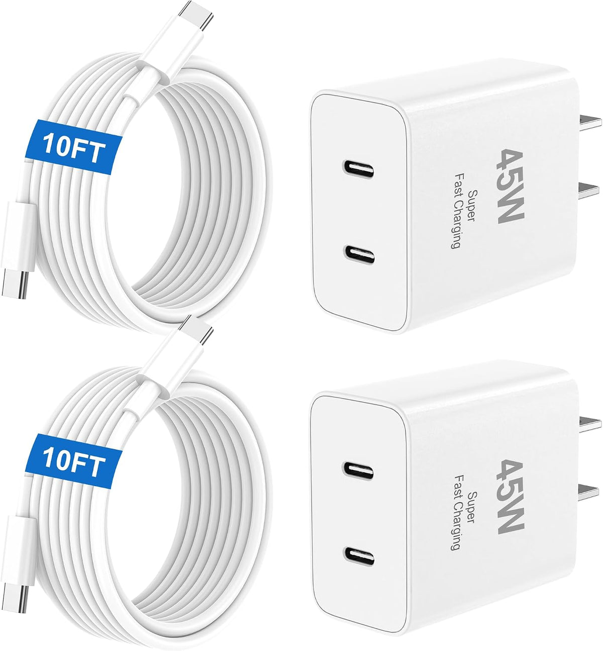 Super Fast Charger USB C, 45W Dual Port Android Phone Type C Charger 2Pack