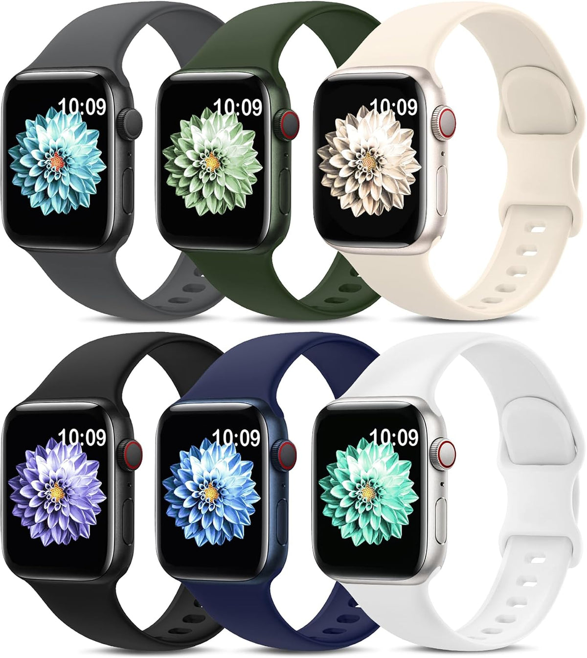 6 Pack Sport Silicone Bands Compatible with Apple Watch Band for Women Men