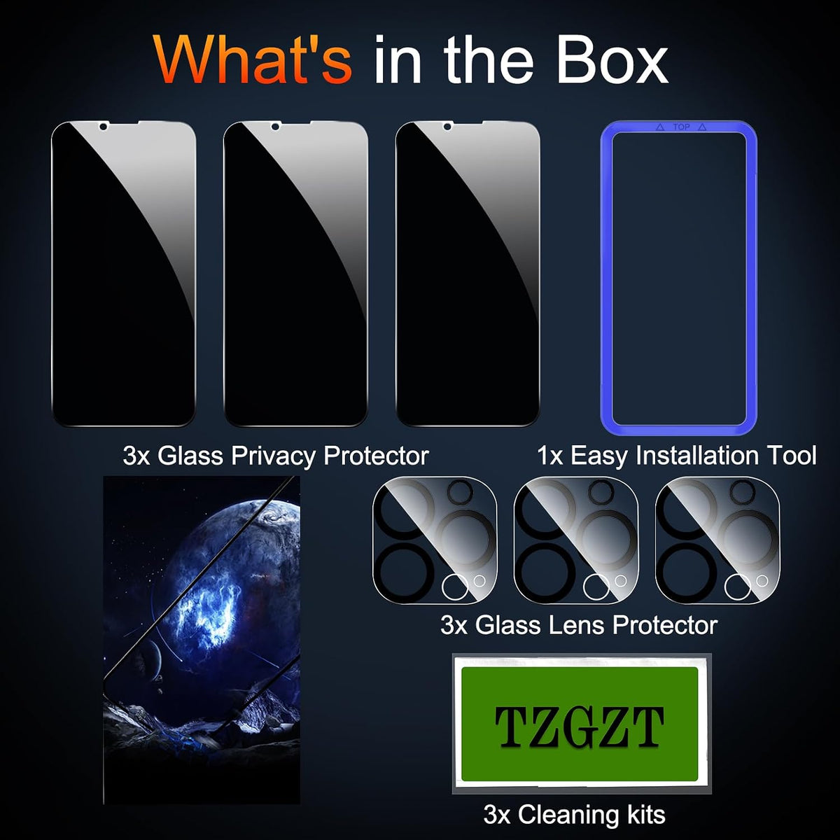 TZGZT 3 Pack Privacy Screen Protectors for iPhone Duo, Tempered Glass