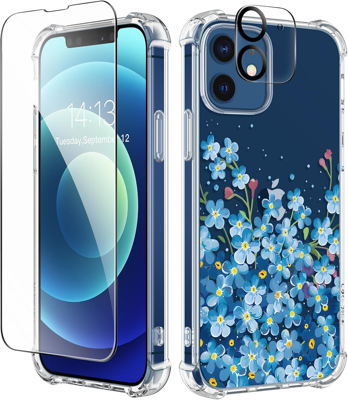 GVIEWIN for iPhone 11 Case Floral, Screen Protector & Camera Lens Protector