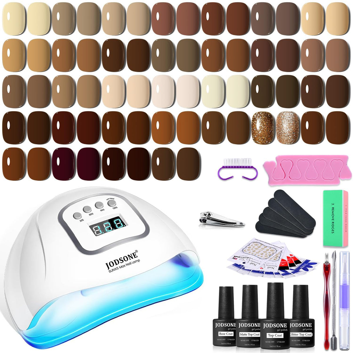 JODSONE 23 PCS Gel Nail Polish Set with Base Glossy and Matte Top Coat Multicolored Gel Nail Long Lasting Suitable for All Seasons