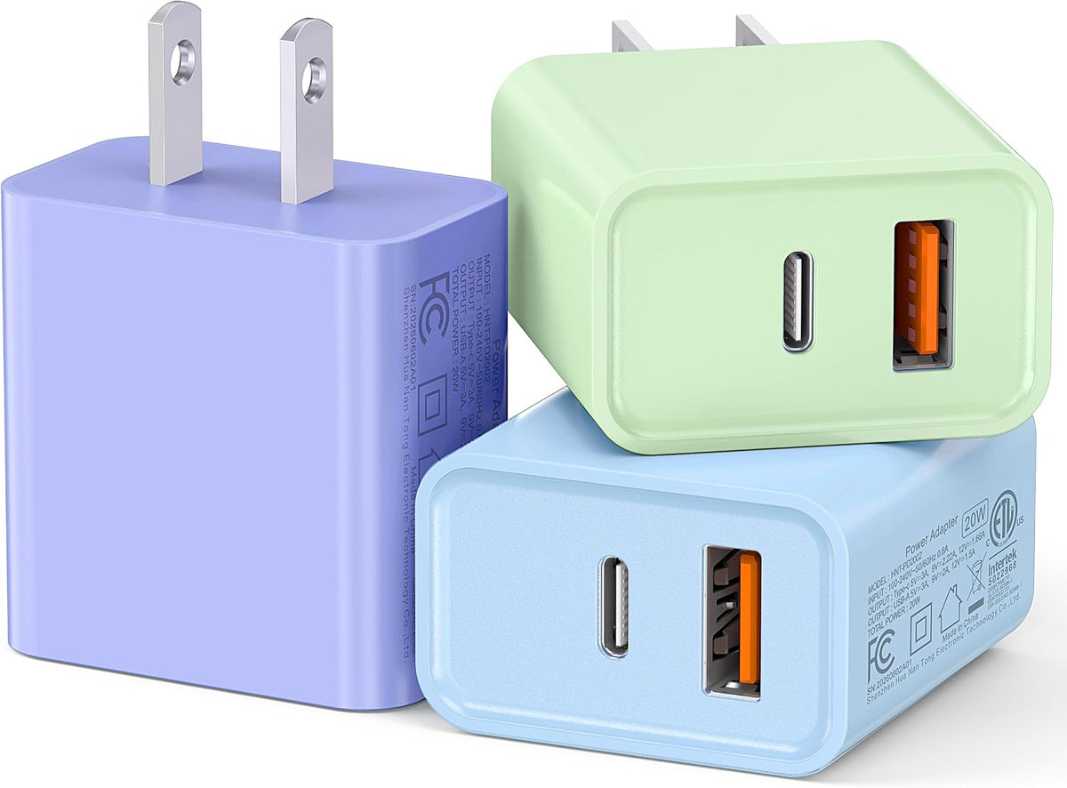 3 Pieces USB C Wall Charger for iPhone 14/15/16/17 Pro Max Plus Cube