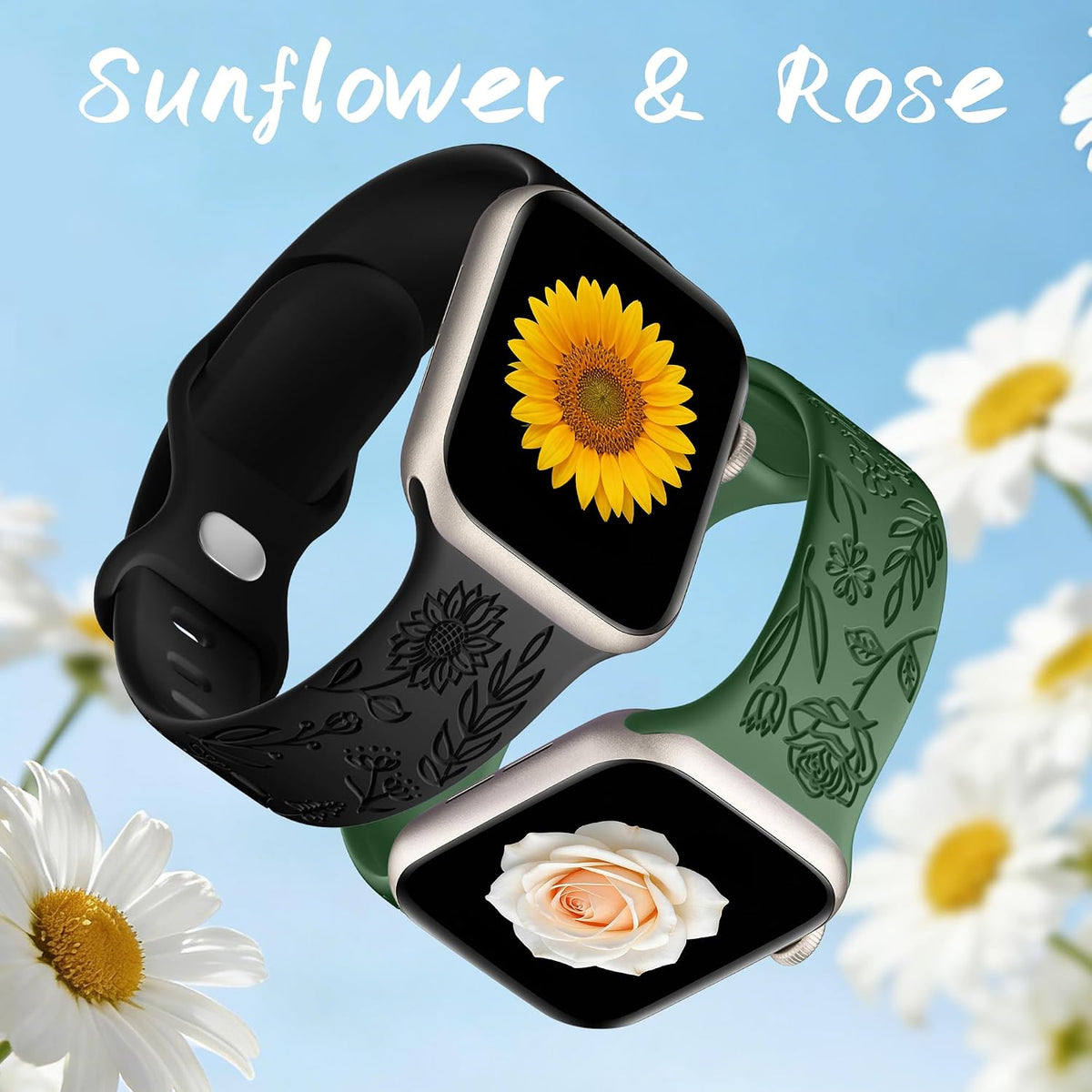 6 Pack Floral Engraved Bands Compatible with Apple Watch for Women