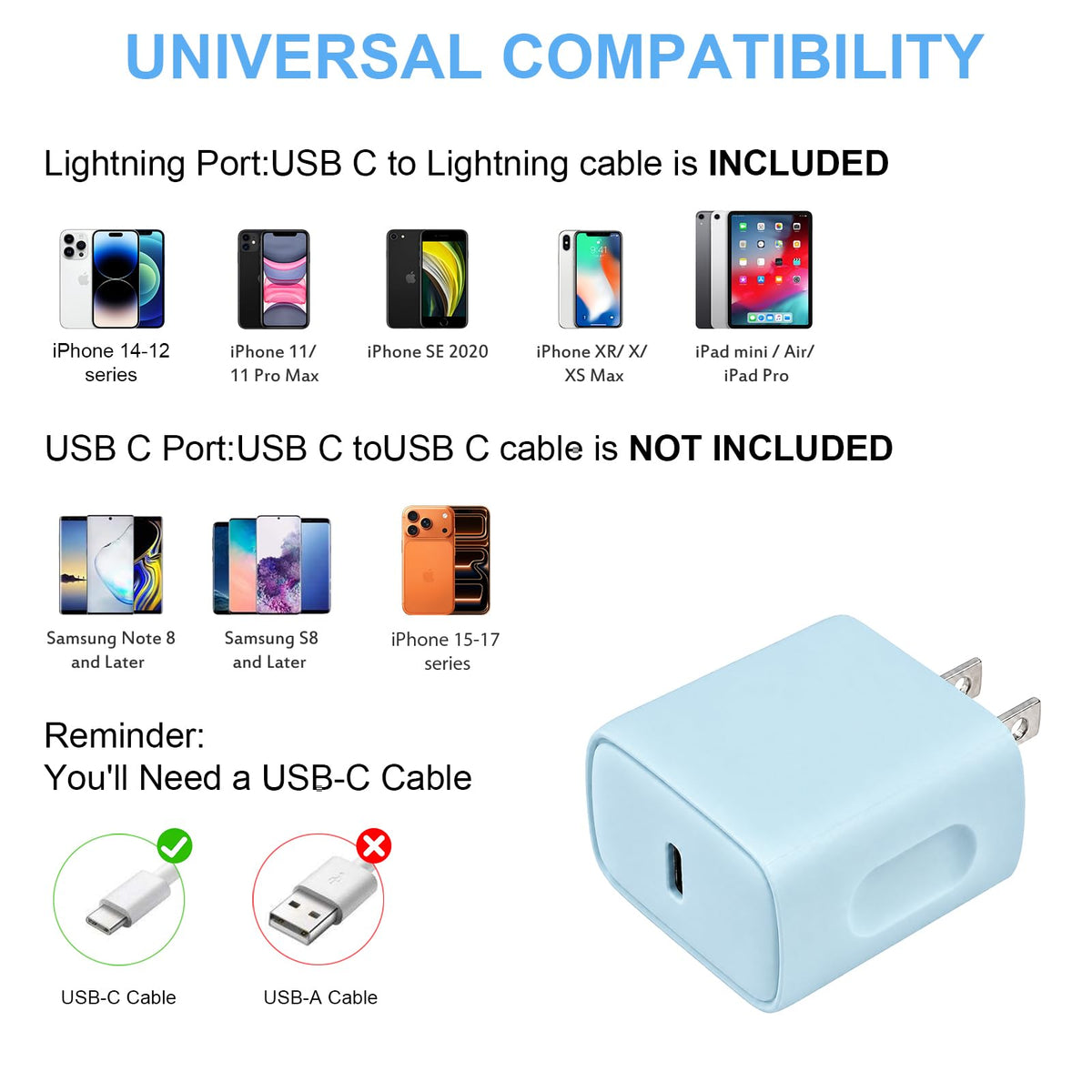 iPhone 14 13 12 Charger Fast Charging 20W USB C Wall Charger with 6FT Cable