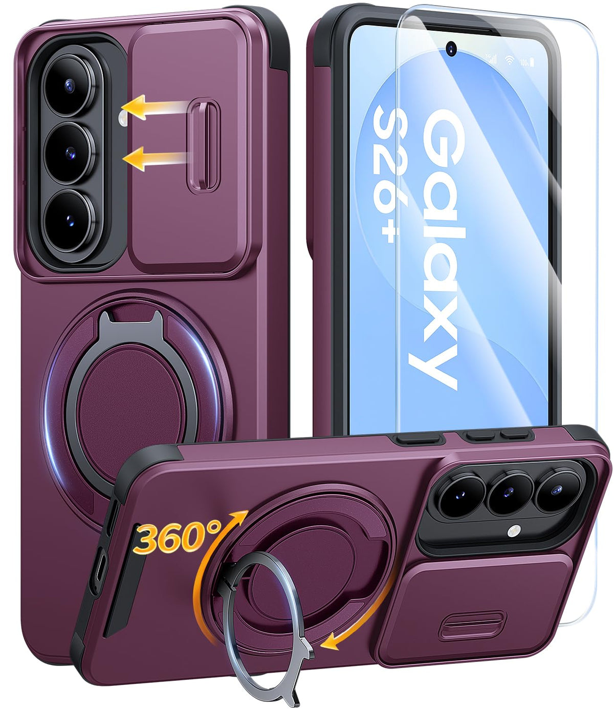 JAME for Samsung Galaxy S26 Case with Ring Stand & Slide Camera Cover