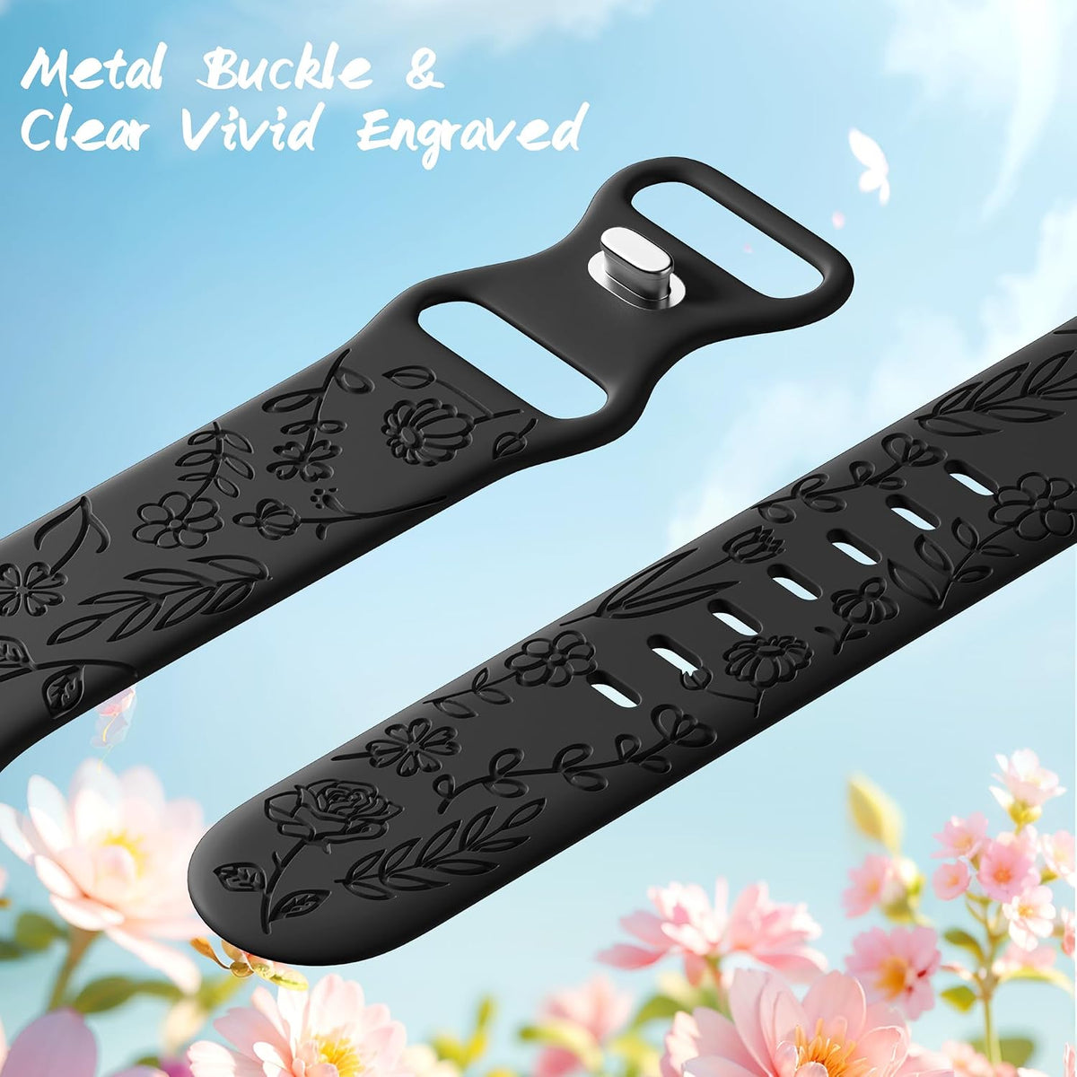 6 Pack Floral Engraved Bands Compatible with Apple Watch for Women