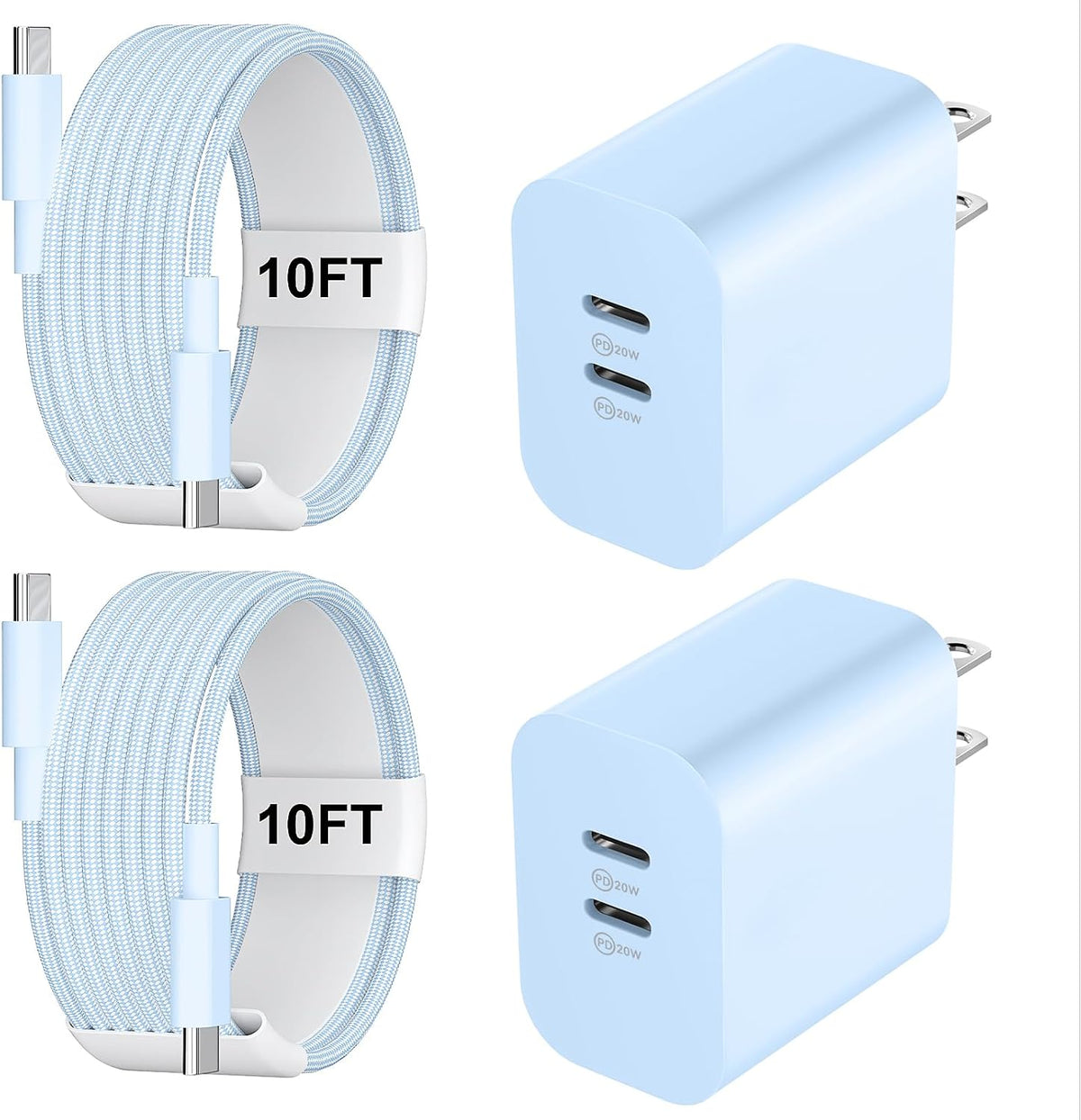 20W Dual Port USB C Fast Charger Block with 6.6FT Long USB C to C Charging Cable for Phone 17 16 15/16 15 Plus/17 16 15 Pro/17 16 15 Pro Max