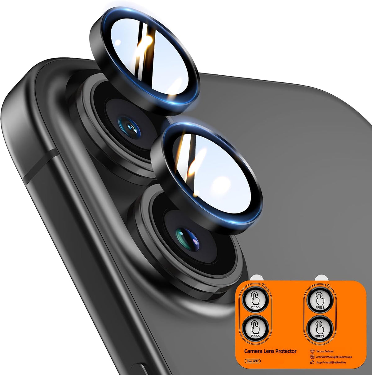 TOCOL for iPhone 16 Pro Max Camera Lens Protector/iPhone 16 Pro Camera Lens Protector Tempered Glass HD Individual Scratch Resistant Cover Accessories Case Friendly 2 Pack（Light Blue）