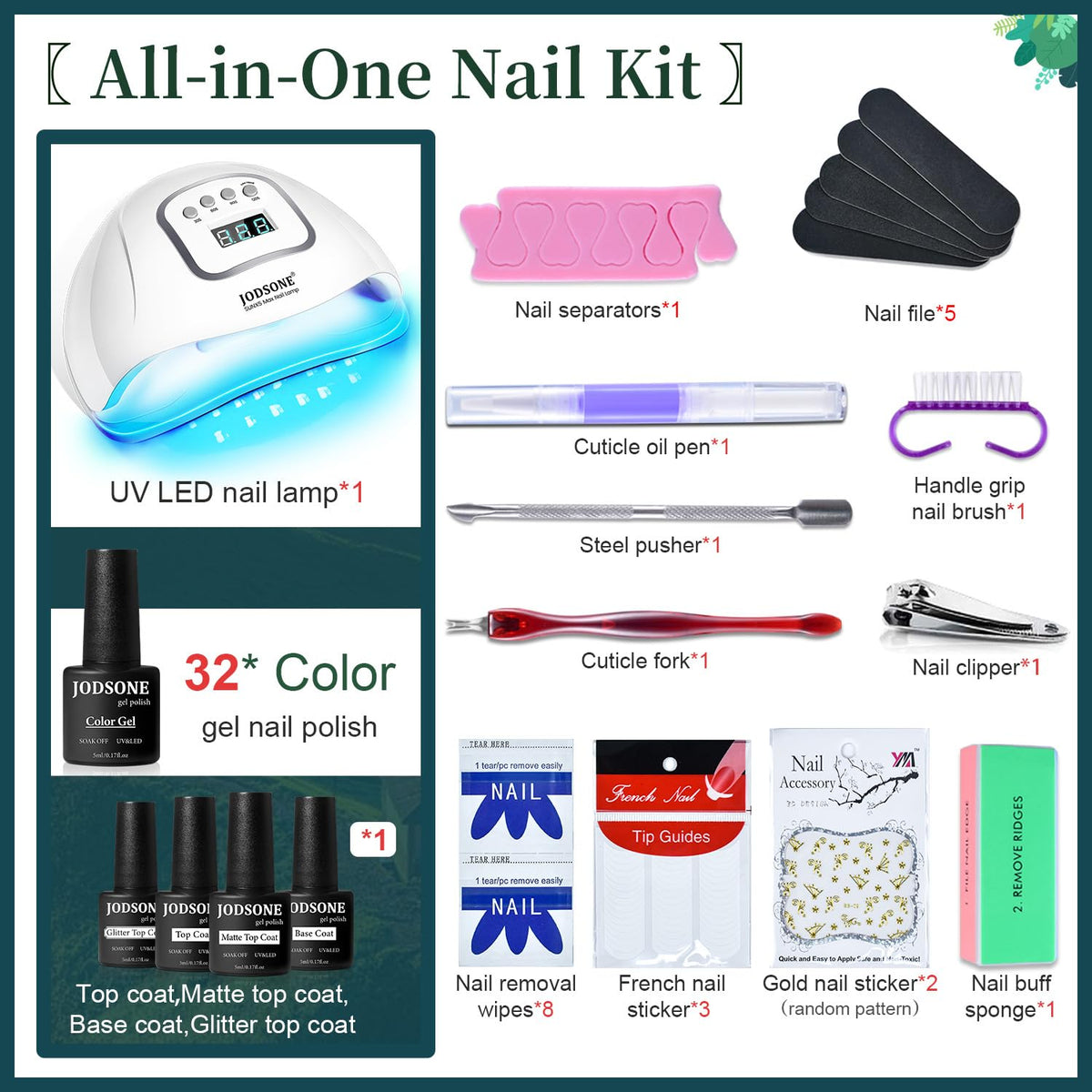 JODSONE 23 PCS Gel Nail Polish Set with Base Glossy and Matte Top Coat Multicolored Gel Nail Long Lasting Suitable for All Seasons
