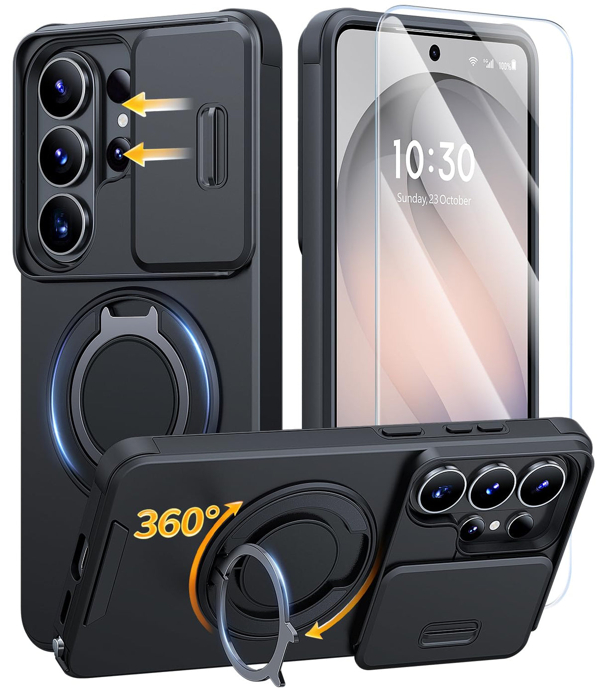 JAME for Samsung Galaxy S26 Case with Ring Stand & Slide Camera Cover