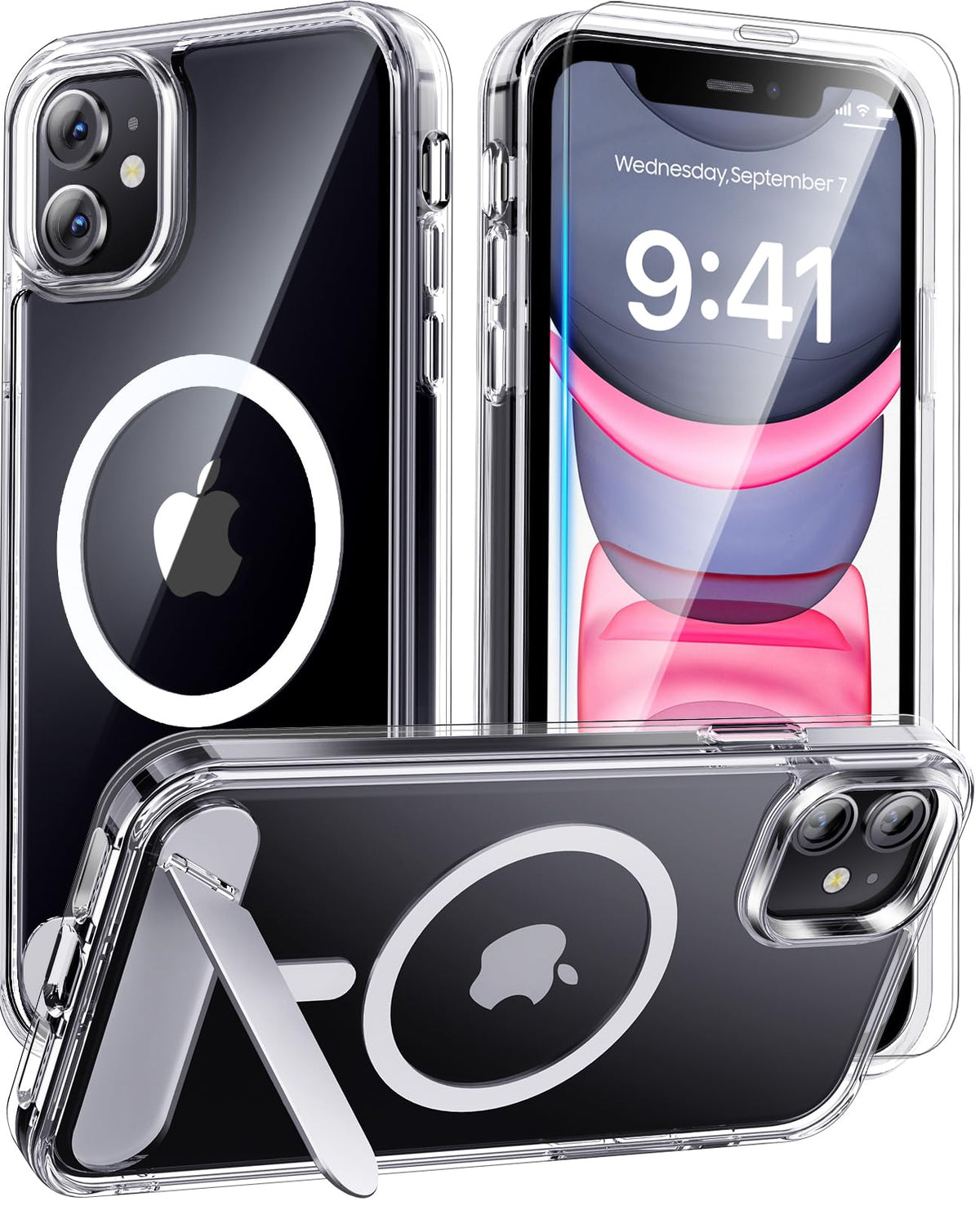 Magnetic for iPhone 16 Pro Case with Stand, Clear Matte