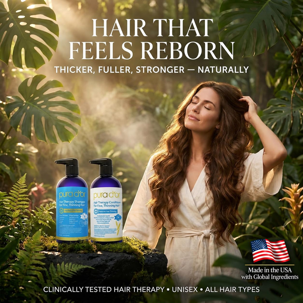 PURA D'OR Gold Label Anti-Thinning Biotin Shampoo & Conditioner, 16oz x2