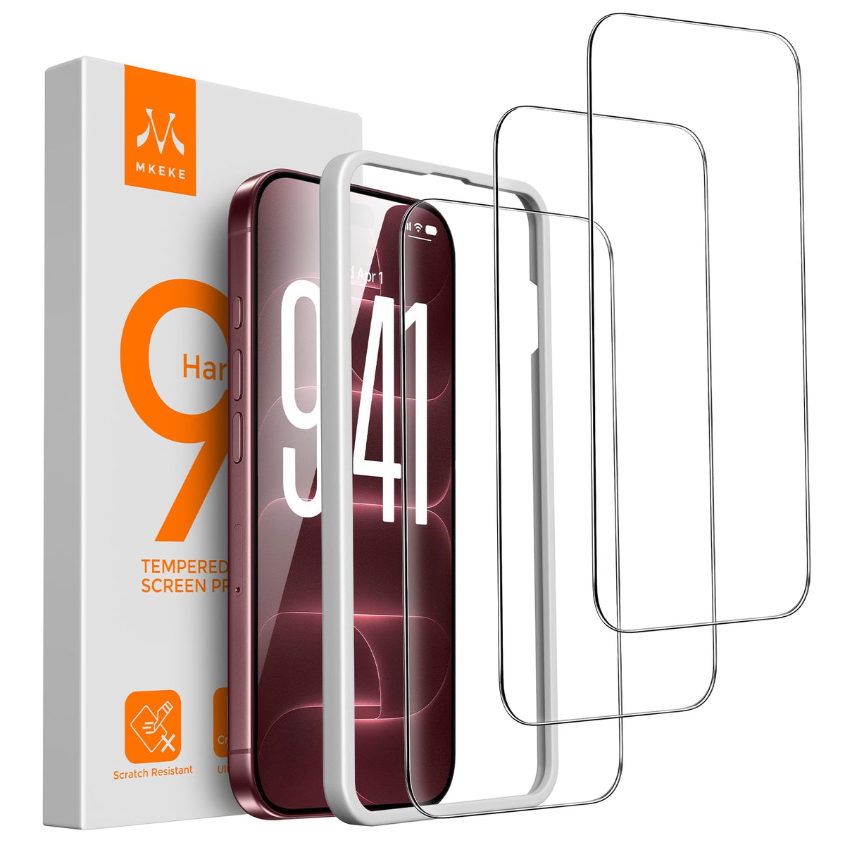 Mkeke Screen Protector for iPhone 17 Pro, 3 Pack 9H+ Tempered Glass