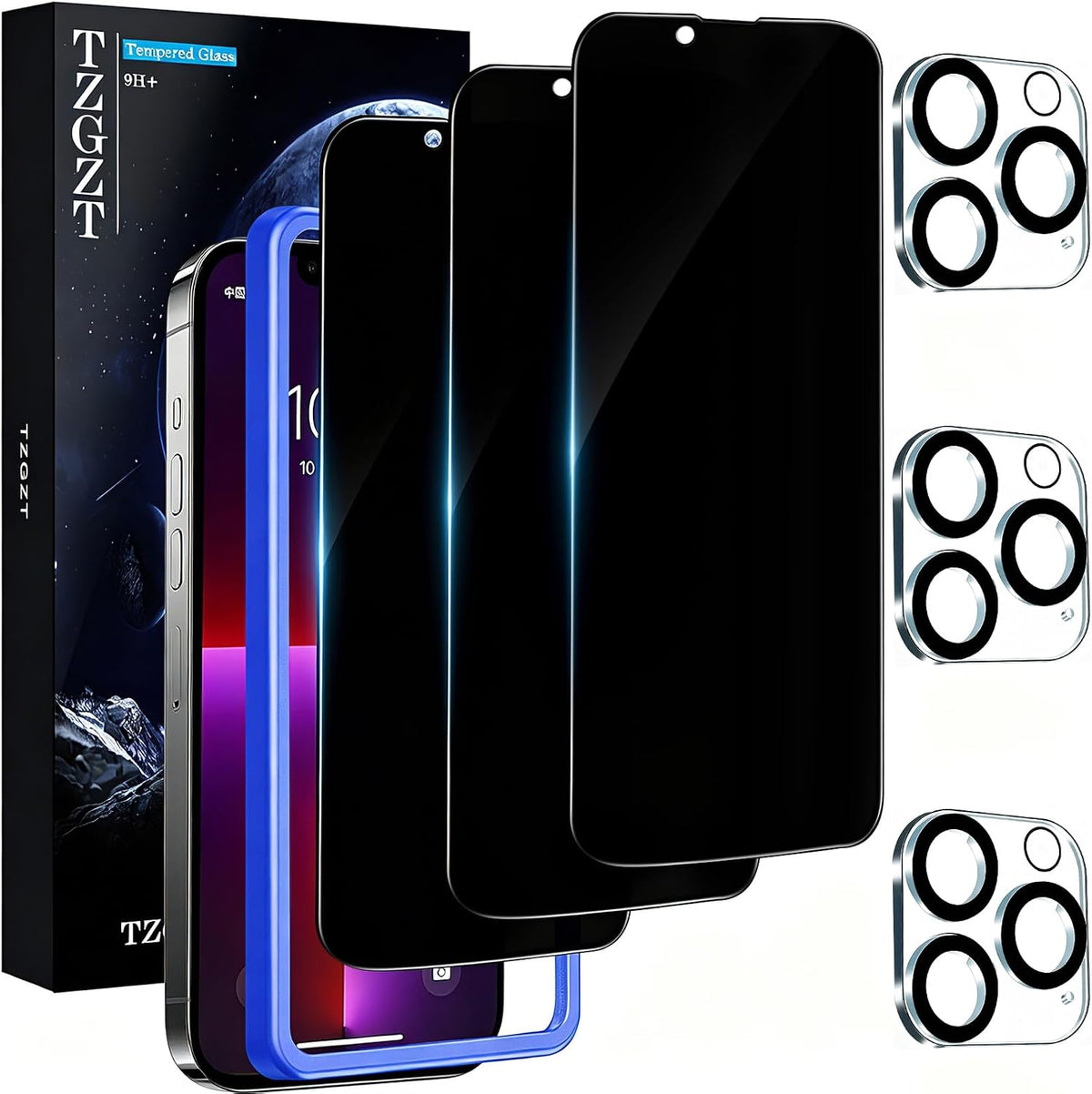TZGZT 3 Pack Privacy Screen Protectors for iPhone Duo, Tempered Glass