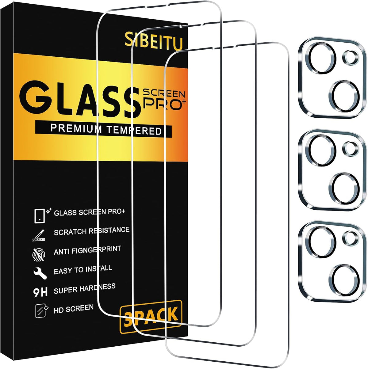 SIBEITU 3+3 Pack Screen Protector + Camera Lens Protector for iPhone 14 Pro