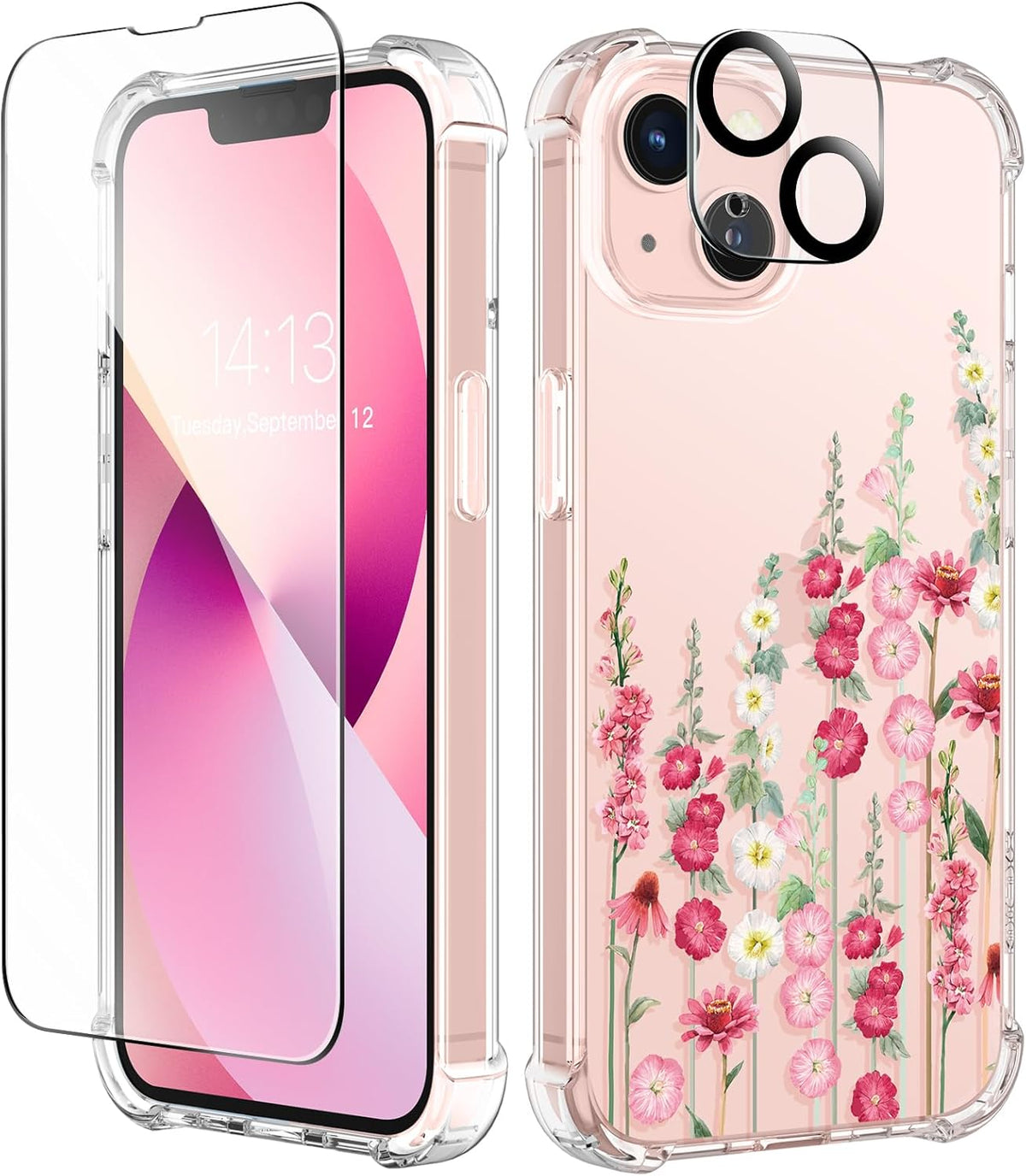 GVIEWIN for iPhone 11 Case Floral, Screen Protector & Camera Lens Protector