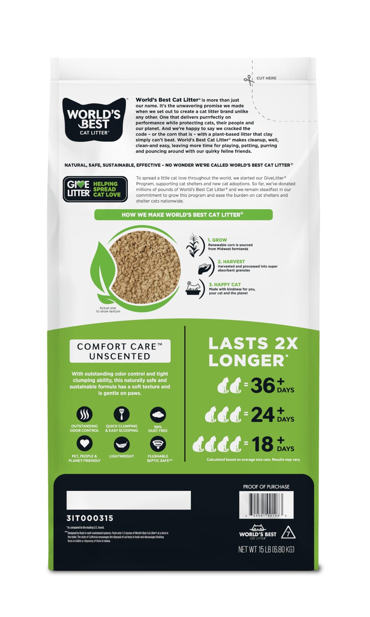 World's Best Cat Litter, Comfort Care, Unscented, Odor Control, 8 lb Bag