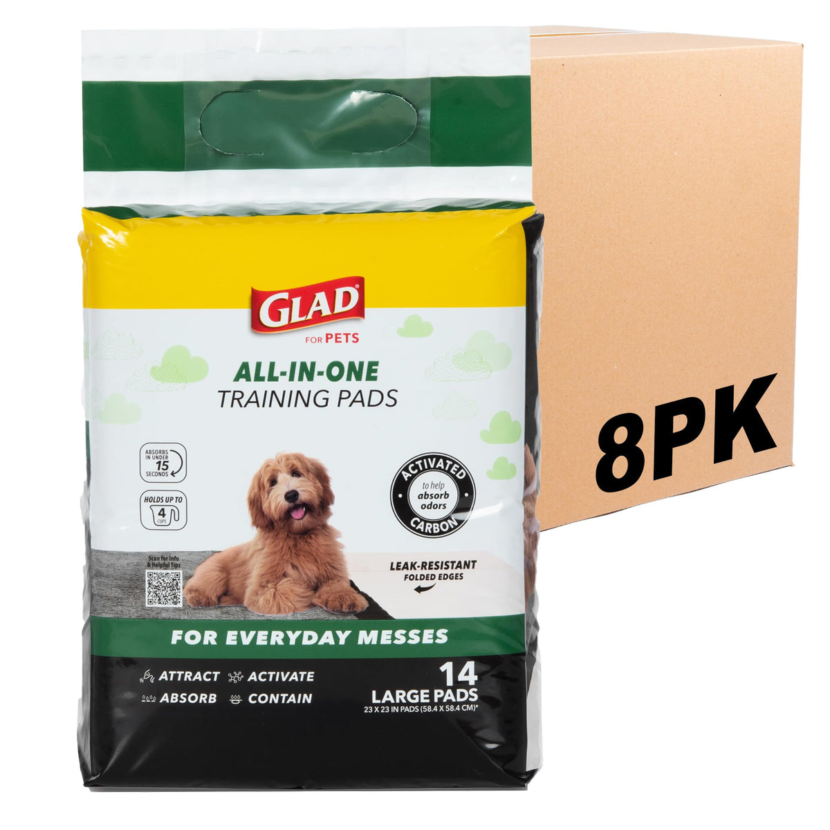 Glad for Pets, Activated Carbon, Large Puppy Pads, Dog Pee Pads, 150 Count