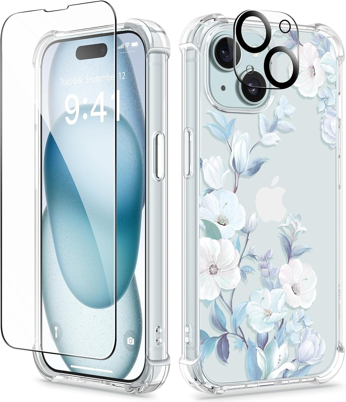 GVIEWIN for iPhone 11 Case Floral, Screen Protector & Camera Lens Protector