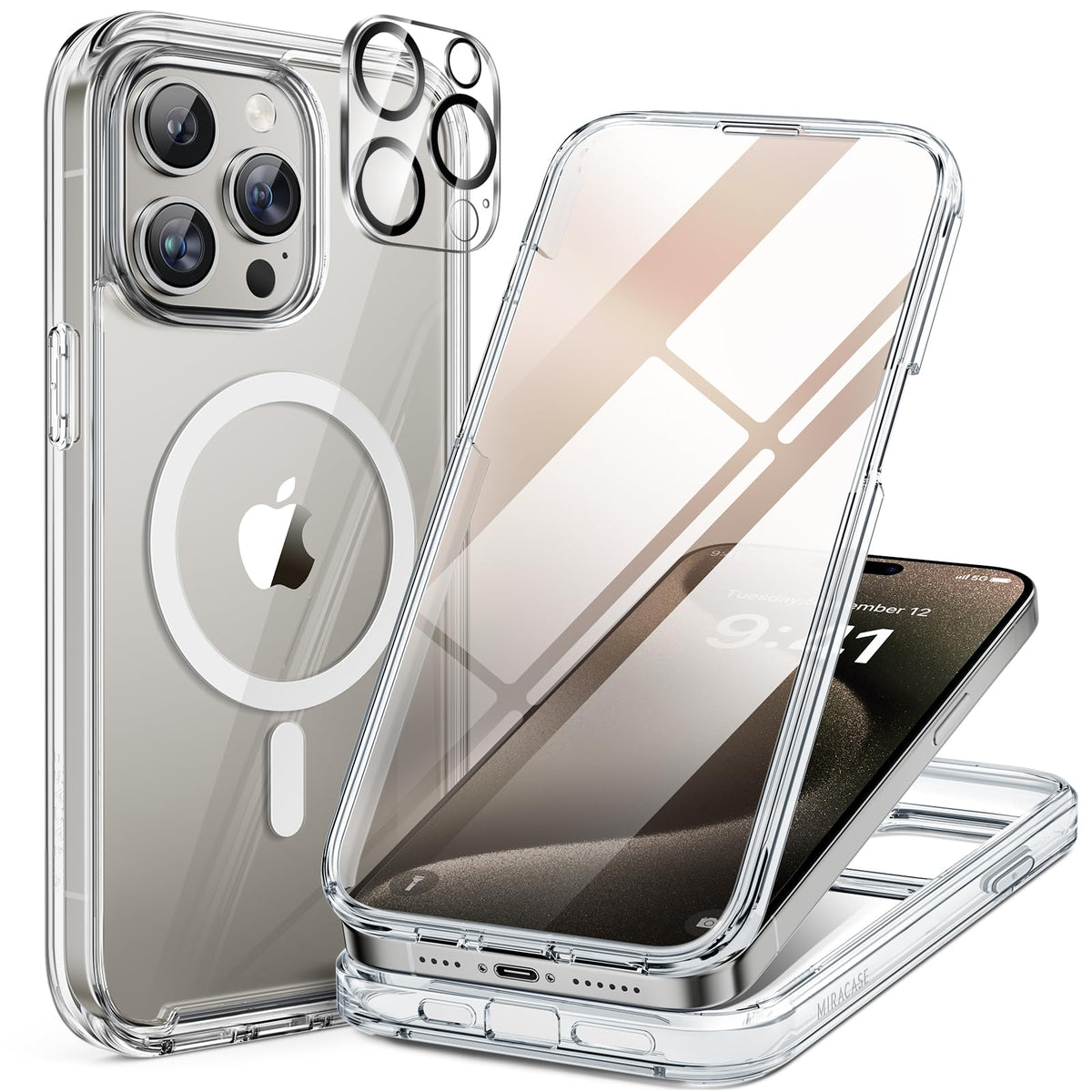 Miracase for iPhone 17e Case & iPhone 16e Case, Full-Body Phone with Built-in Glass Screen Protector, [Magnetic with MagSafe] Military Drop Proof 17 E/ 16 E Cover Bumper 6.1 inch, Black