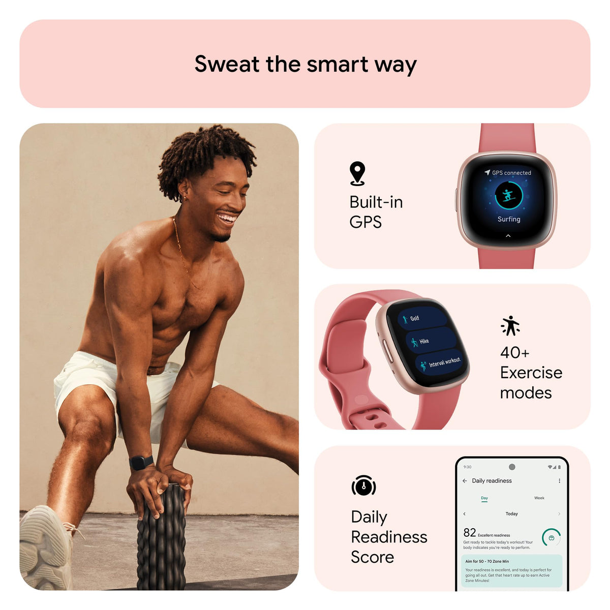 Google Fitbit Versa 4 Fitness Smartwatch with built-in GPS and up to 6 days battery life - compatible with iOS 15 or higher & Android OS 9.0 or higher, Waterfall Blue/Platinum