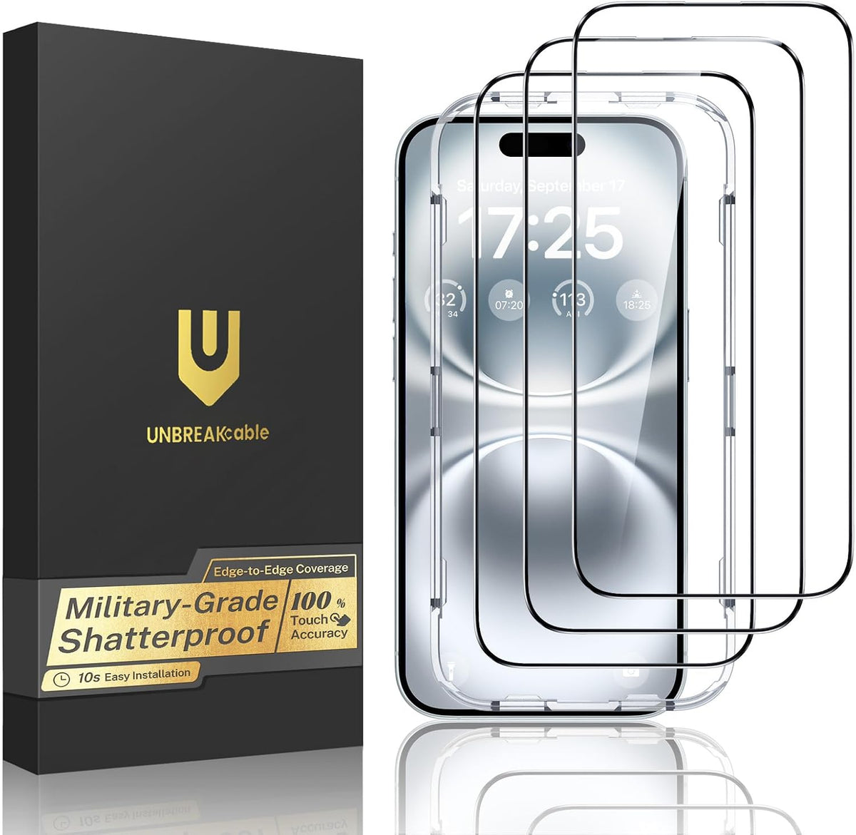 UNBREAKcable 3-Pack Screen Protector for iPhone 15, Full Coverage