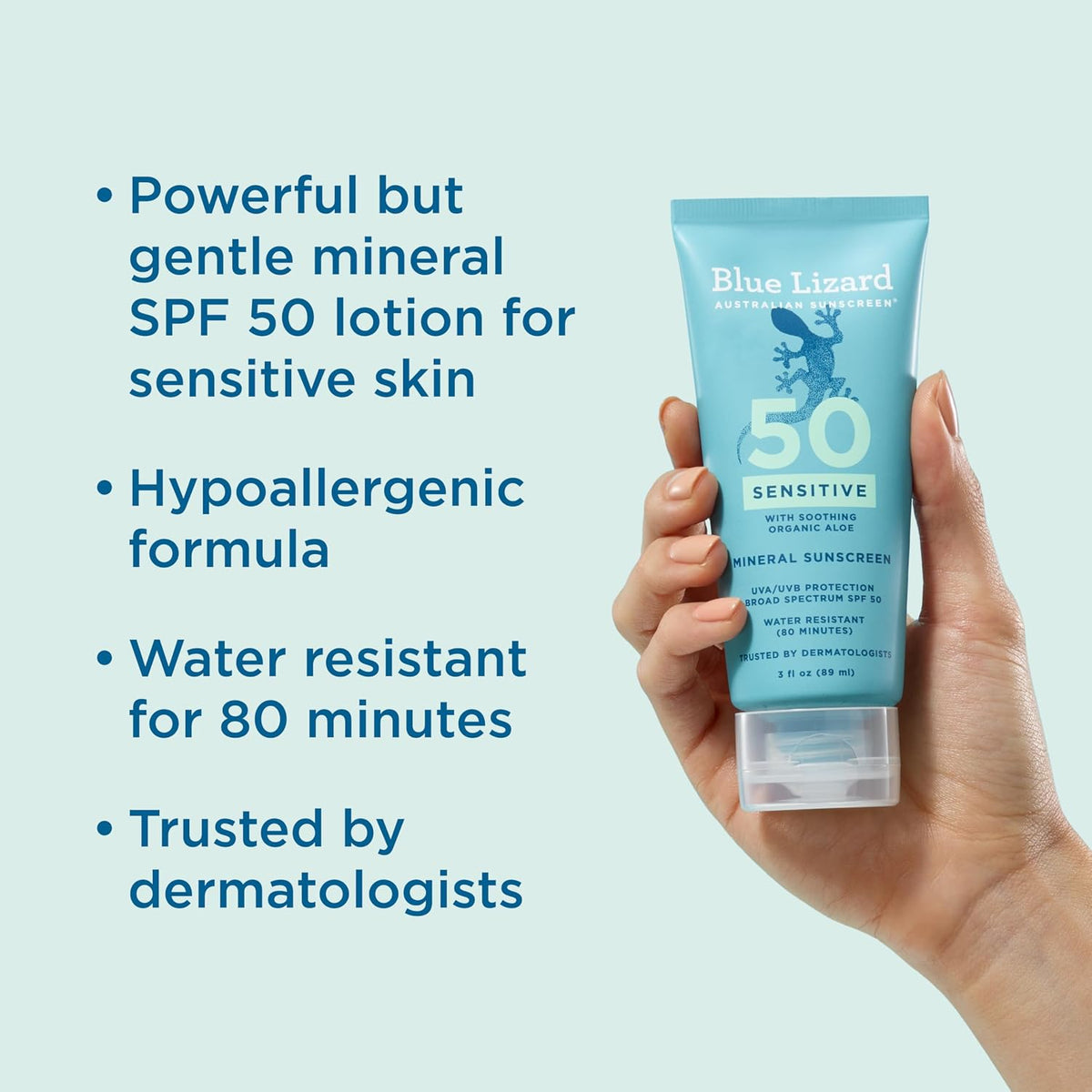 Blue Lizard Sensitive Mineral Sunscreen SPF 50 Sunscreen Lotion, 3 oz Tube