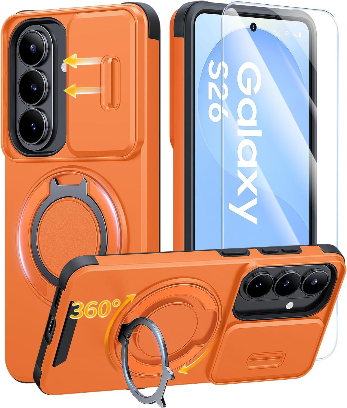 JAME for Samsung Galaxy S26 Case with Ring Stand & Slide Camera Cover