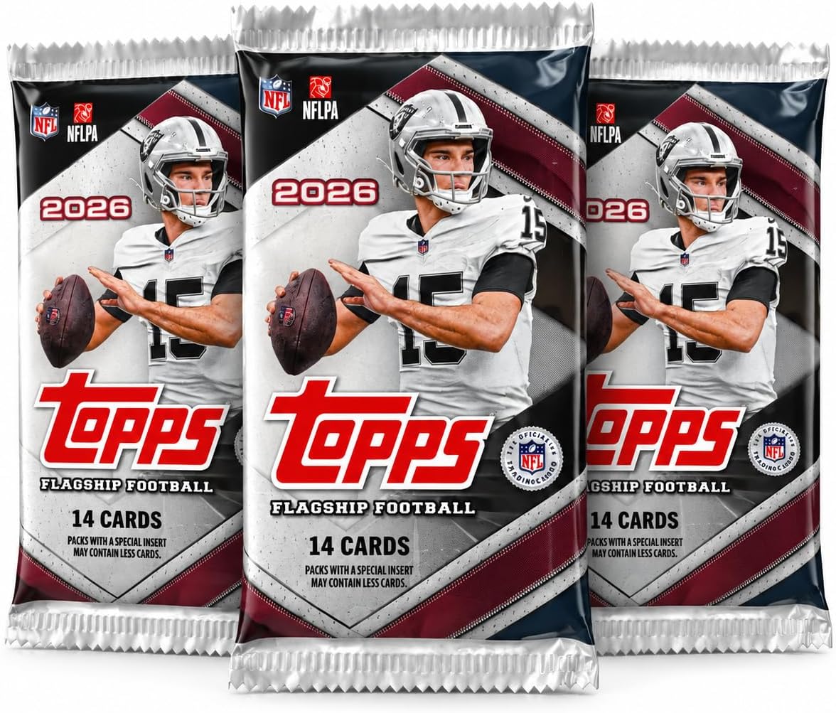 2026 Topps Flagship Football Trading Card Bundle, 3 Factory Sealed Packs, 42 Cards Total, NFL Football Cards for Collectors
